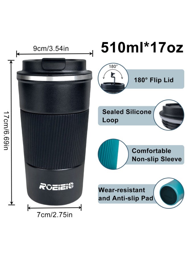 ROEIEIS Travel Mugs 510ml Insulated Coffee Cup with Leakproof Lid Reusable Double Walled Coffee Mug Stainless Steel Thermal Cup for Hot Cold Drinks - Image 2