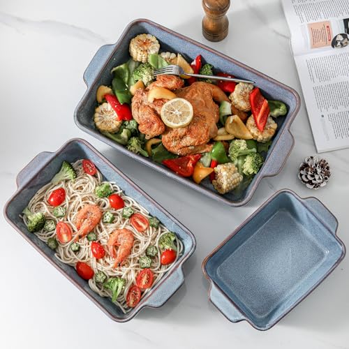 HVH 9x13 Baking Dish Set Large Casserole Dishes for Oven Ceramic Bakeware Set of 3 Rectangular Lasagne Pan Deep for Baking Wabi sabi - Image 3
