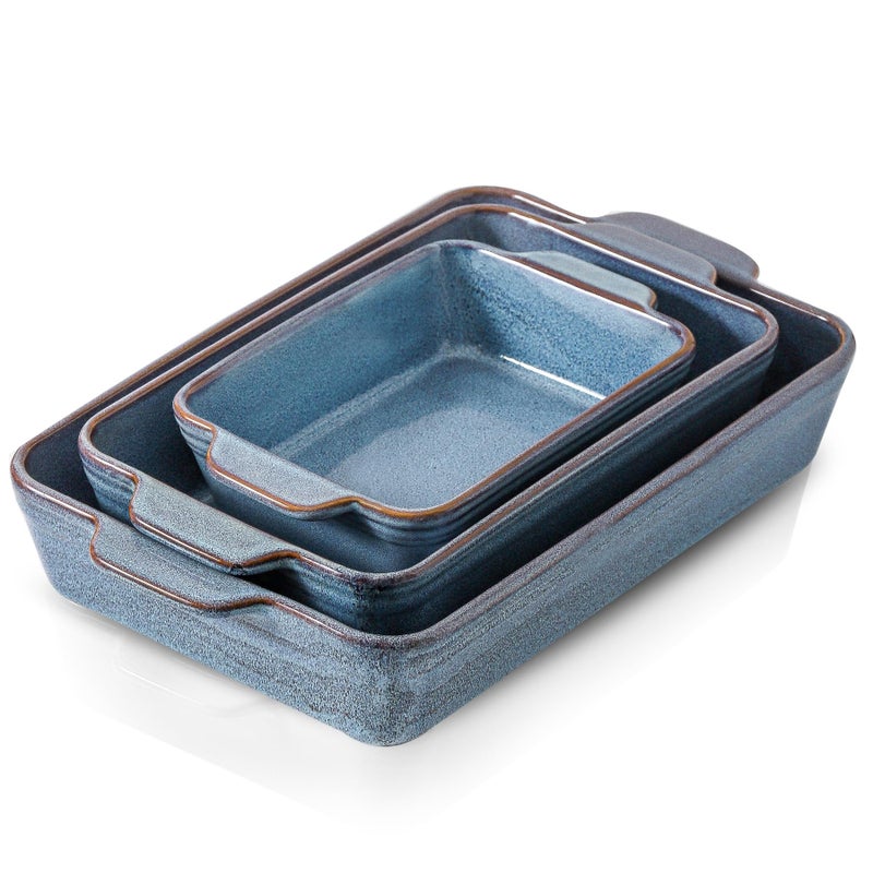 HVH 9x13 Baking Dish Set Large Casserole Dishes for Oven Ceramic Bakeware Set of 3 Rectangular Lasagne Pan Deep for Baking Wabi sabi - Image 2