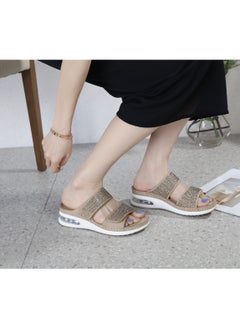 SIKETU Casual air cushion bottom plus size car stitched wedge heel comfortable rhinestone sandals Brown  - Image 2
