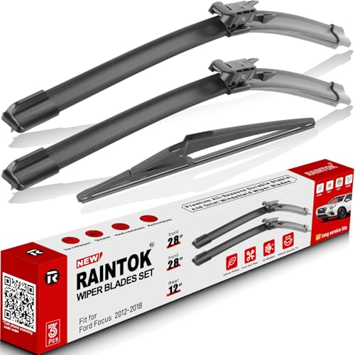 RAINTOK Windshield Wiper Blades Replacement for Ford Focus 2012 2013 2014 2015 2016 2017 2018 Original Factory Quality Front Rear Wipers Blade Set for My Car - 28" 28" 12" (Pack of 3) - Image 1