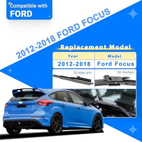 RAINTOK Windshield Wiper Blades Replacement for Ford Focus 2012 2013 2014 2015 2016 2017 2018 Original Factory Quality Front Rear Wipers Blade Set for My Car - 28" 28" 12" (Pack of 3) - Image 2