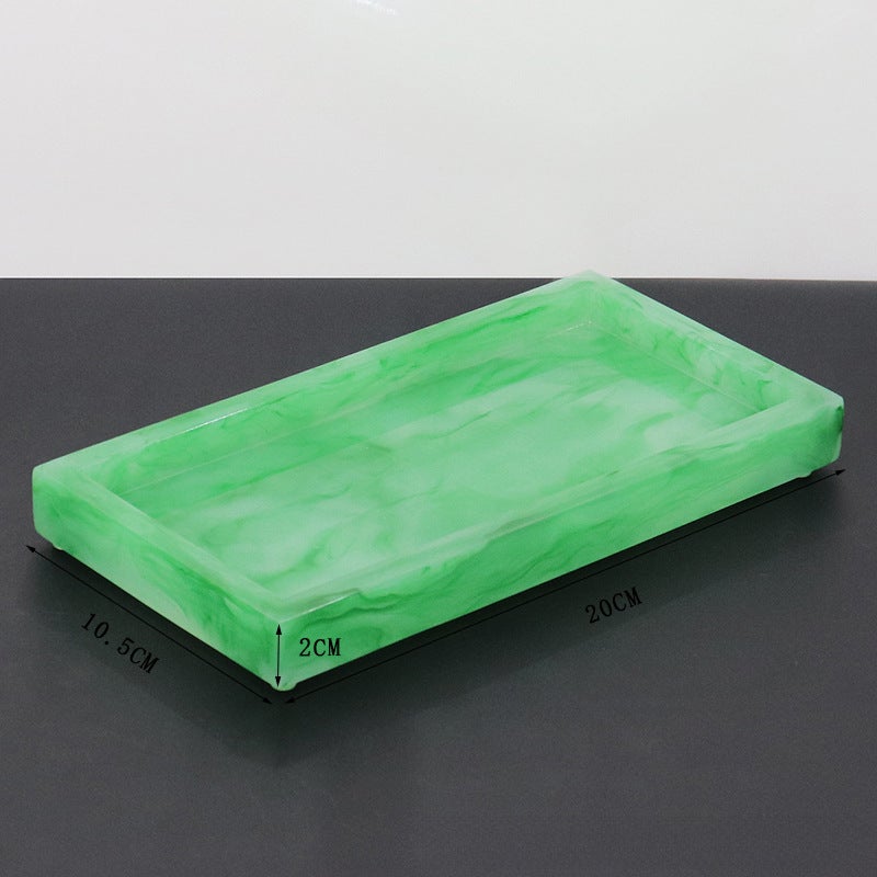 Marbled Resin Bathroom Tray Hotel Sink Storage Tray Bathroom Tray Wash Accessories Tray(Emerald Green small size Flat Bottom Tray) - Image 1