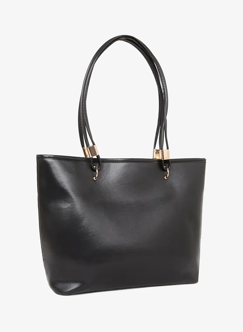 ستايلي Solid Black Tote Bag with Zip Closure