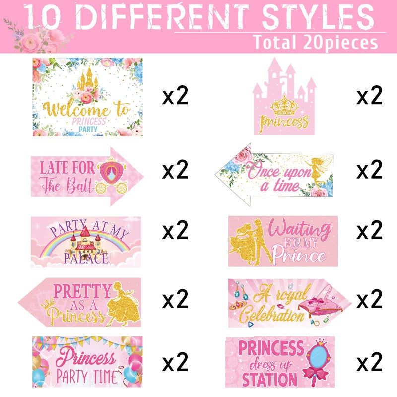Epakh 20 Pcs Princess Birthday Party Decorations Princess Themed Paper Cutout Girly Pink Yard Welcome Signs Birthday Banners for Baby Shower Party Supplies Favors - Image 4