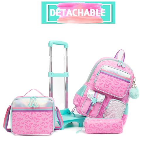 HTgroce Girls Rolling Backpack,Kids Backpack with Wheels Travel Backpack Set Roller Schoolbags for Girls Back-to-school Supplies - Image 3