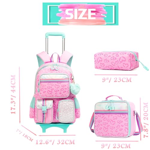 HTgroce Girls Rolling Backpack,Kids Backpack with Wheels Travel Backpack Set Roller Schoolbags for Girls Back-to-school Supplies - Image 2