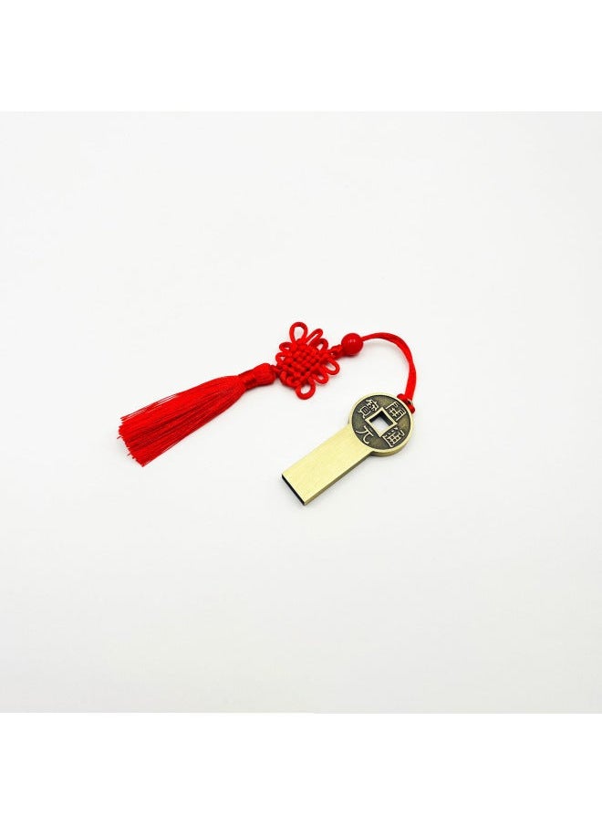 Chinese Style U Disk Retro Window Flower Ruyi Copper Metal USB Creative Gifts 128G Large Capacity Can Be Customized-Color:Kaiyuan Tongbao-Capacity:16GB  - Image 1