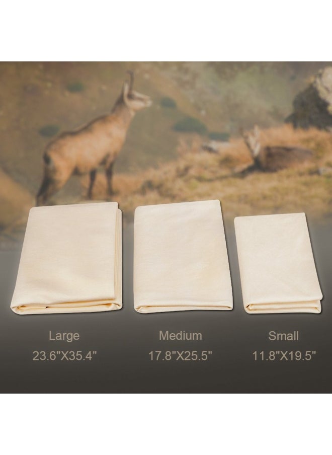 River Lake - 3 Pack Car Natural Chamois Cleaning Cloth Riverlake Genuine Deerskin Leather Auto Car Wash Drying Towel Super Absorbent 3 Available Sizes.L M S L M S 3In1 - Image 1