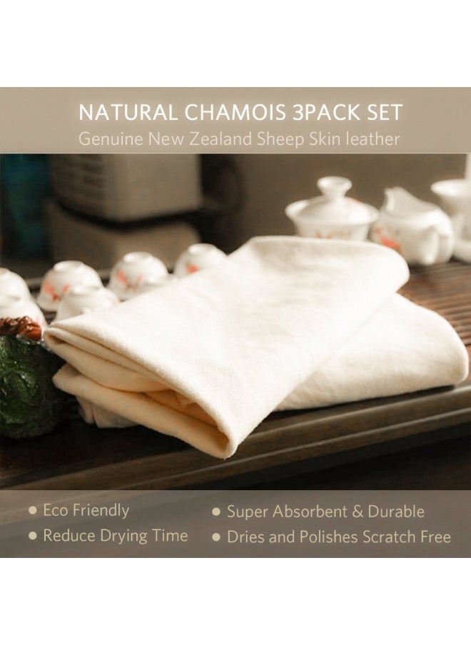 River Lake - 3 Pack Car Natural Chamois Cleaning Cloth Riverlake Genuine Deerskin Leather Auto Car Wash Drying Towel Super Absorbent 3 Available Sizes.L M S L M S 3In1 - Image 1