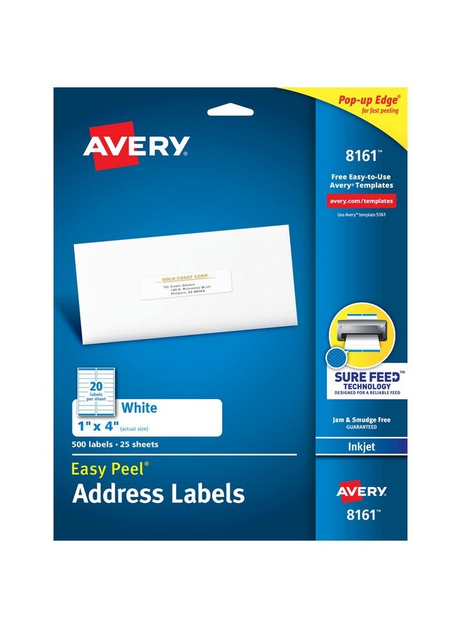 Avery Easy Peel Printable Address Labels with Sure Feed, 1" x 4", White, 500 Blank Mailing Labels (08161) - Image 1