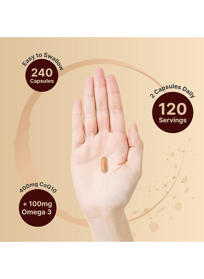 NatureBell CoQ10 400mg with Omega 3 Fatty Acids, 240 Capsules | Stable High Absorption Form – Antioxidant Support for Heart & Energy Health – Extra Strength Coenzyme Q10 Supplement  - Image 4
