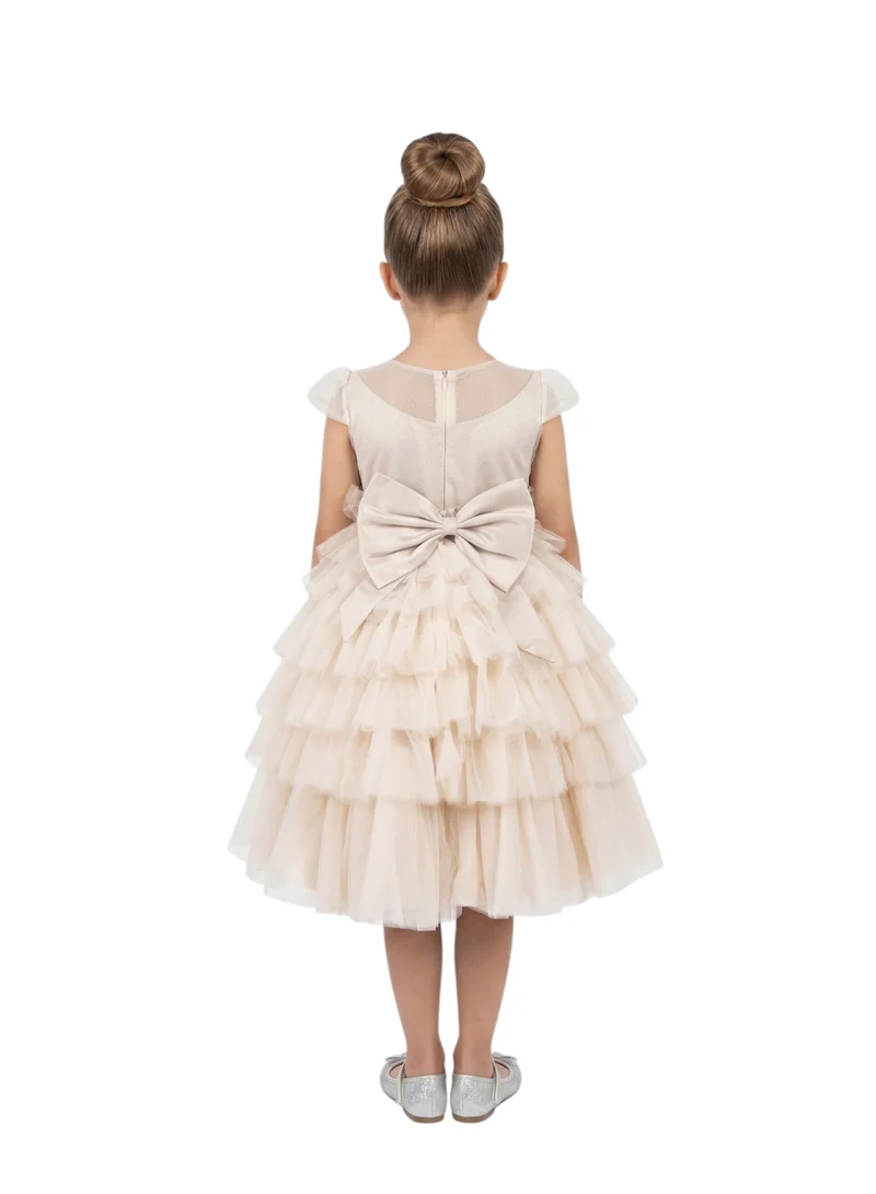 Bidani  Sleeveless Tiered Tulle Girls Party Dress - Cream for Women | Best Price UAE