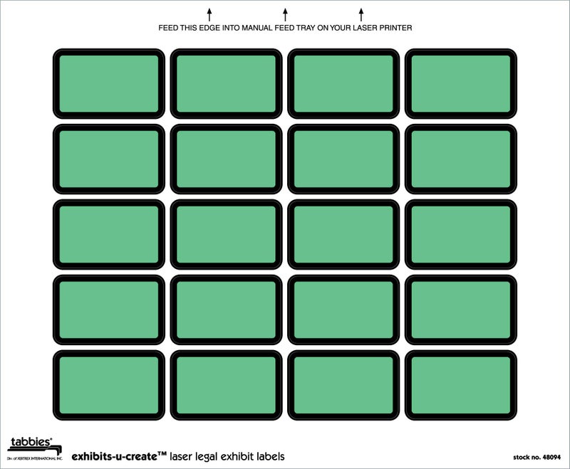 Tabbies Legal Exhibits-U-Create 1-5/8"W x 1"H Labels, 8-1/2"W x 7"H Sheet, 240 Labels/Pack (48090), Green - Image 2