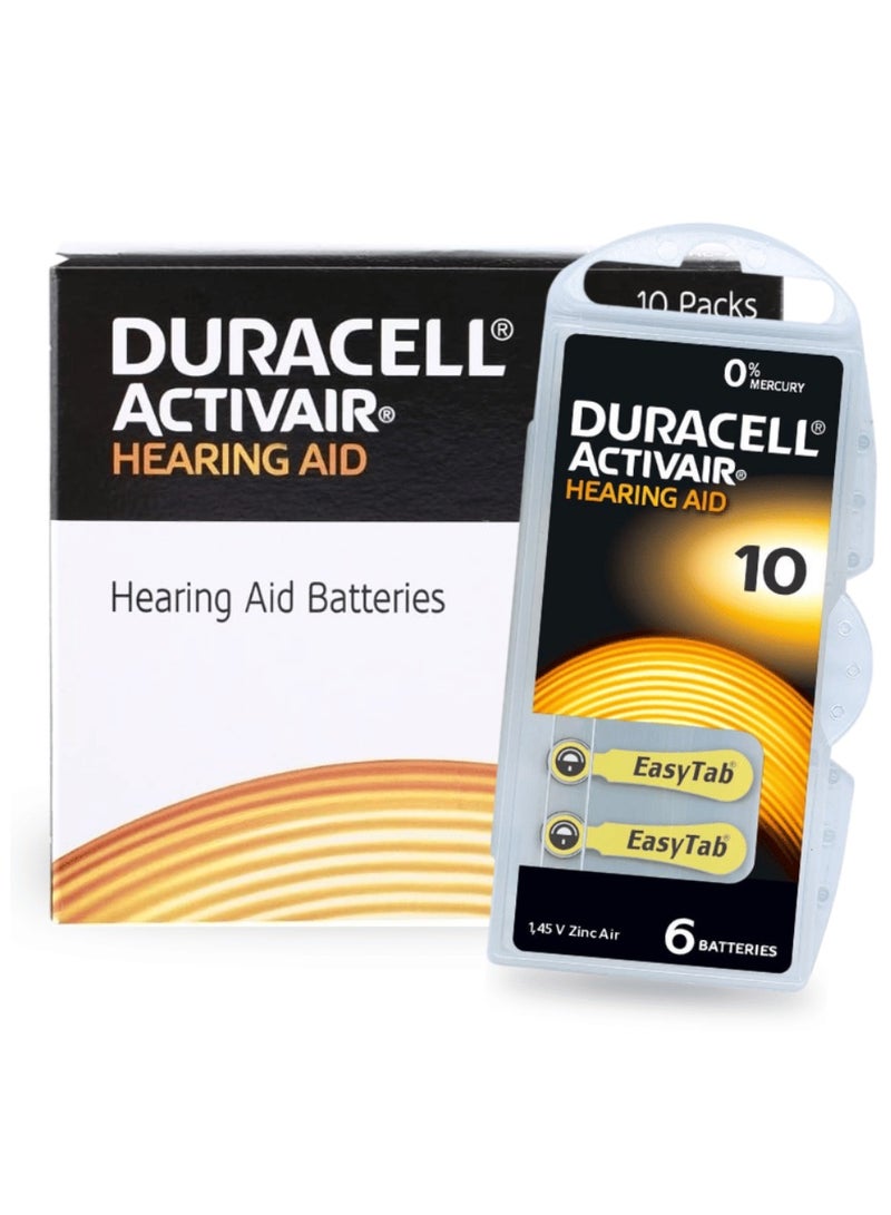 دوراسيل 60-Pieces Duracell Activair (Size 10) Hearing Aid 1.45V Zinc-Air Hg0% Mercury Batteries  - Image 1