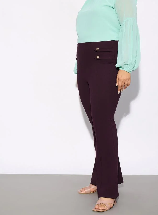 SASSAFRAS Plus Solid Bell Bottom Trouser with Button Detail by Styli