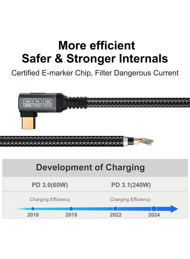 HOTUTUKI 240w 80gbps USB c Cable Compatible with Thunderbolt 5 Cable Right Angle 3.3ft, 90 Degree USB C Cable, 8K/16k 60Hz usbc Monitor Cable for Thunderbolt 4,USB c Video - Image 2