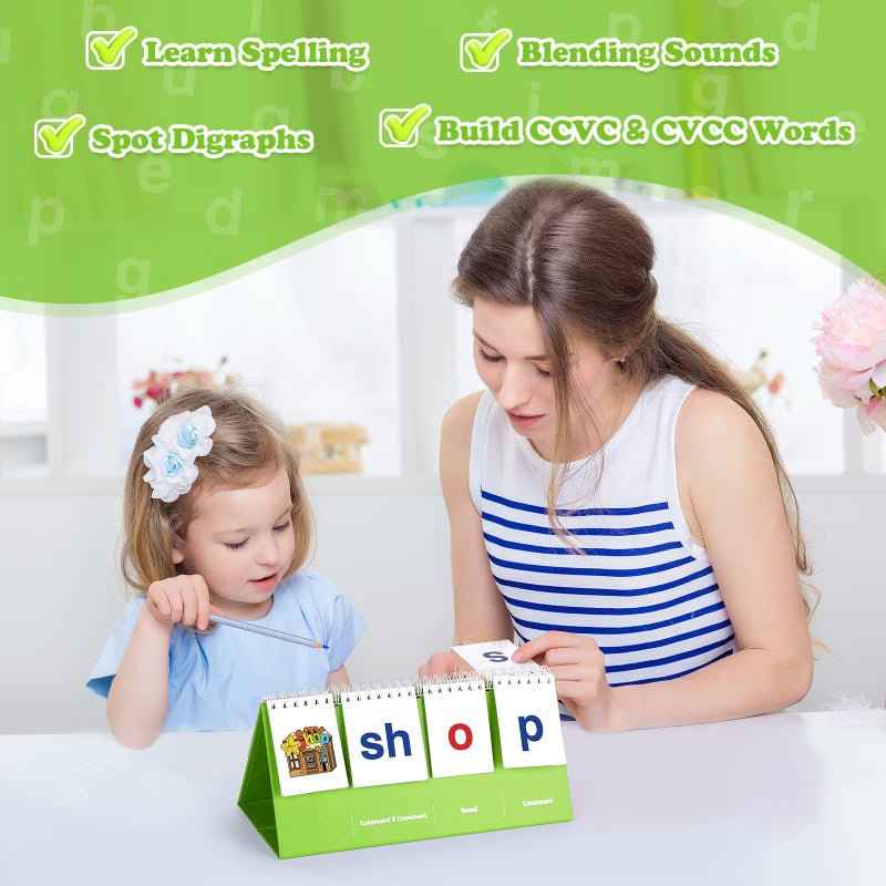 Aizweb CVCC & CCVC Word Builder,Phonics Games Flash Card for Preschool Kindergarten Classroom,Special Education Reading Manipulative Spelling Toy for Learning Activity Teacher School Supplies - Image 3