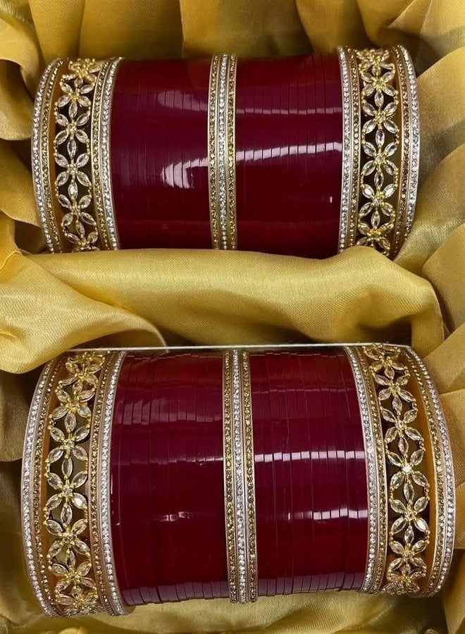 BANGLESKART مجموعة بانغلسكارت البنجابية، طقم أساور تشورا خفيف للعرائس، للاستخدام العادي، تصميم رائع، جودة بناء عالية، مصنوع بشكل جميل، لون عنابي داكن (2.6) - Image 3