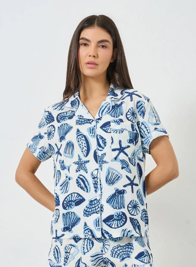 تايك تو مجموعة من شورت وبلوزة بطبعة صدف