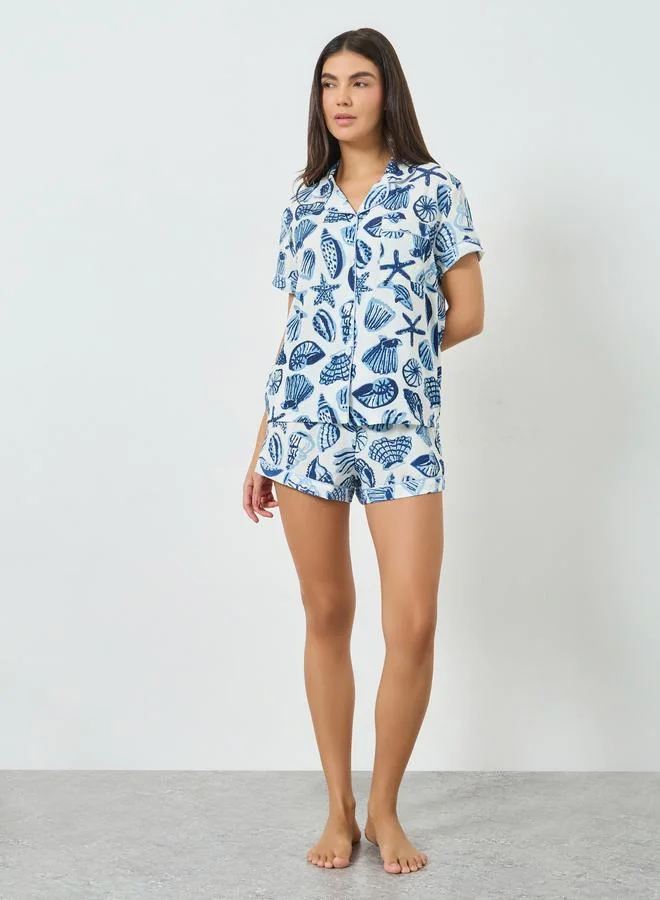 تايك تو مجموعة من شورت وبلوزة بطبعة صدف
