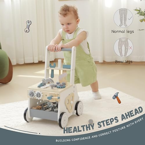 bpmfkid Wooden Baby Push Walker for Toddlers Multifunctional Montessori Tool Bench Baby Walking Toy with Educational Activities Ideal for Boys and Girls Aged 3 Years - Image 5
