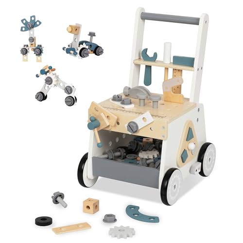 bpmfkid Wooden Baby Push Walker for Toddlers Multifunctional Montessori Tool Bench Baby Walking Toy with Educational Activities Ideal for Boys and Girls Aged 3 Years - Image 1