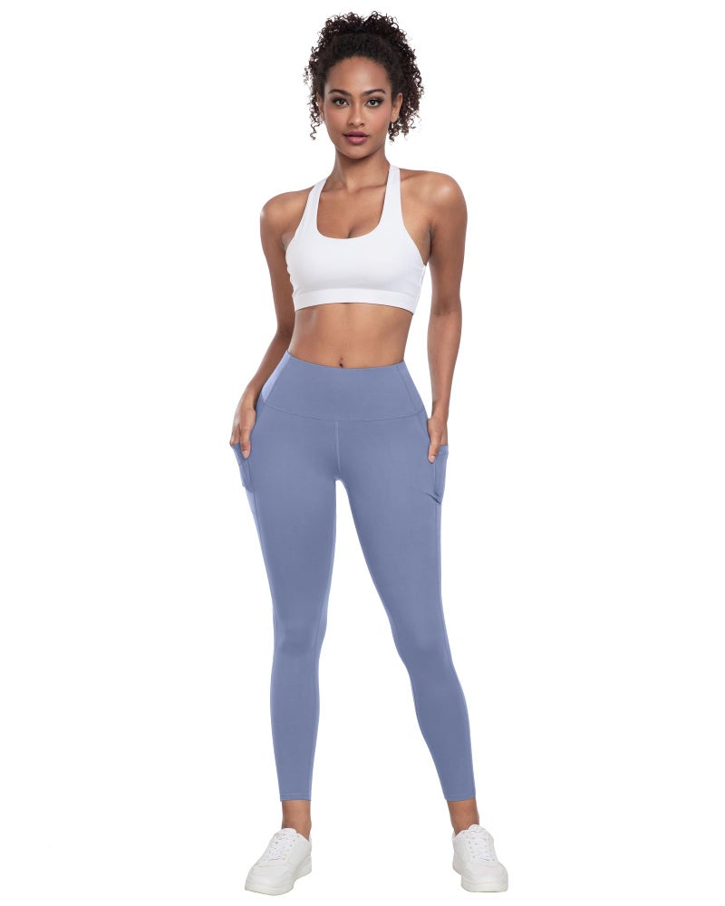 LZYVOO Leggings with Pockets for Women, 6 Packs Soft High Waisted Tummy Control Workout Yoga Pants(BlackGrayNavyPinkTealBlue-L) - Image 2