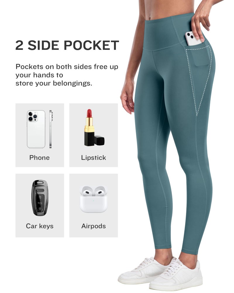 LZYVOO Leggings with Pockets for Women, 6 Packs Soft High Waisted Tummy Control Workout Yoga Pants(BlackGrayNavyPinkTealBlue-L) - Image 3