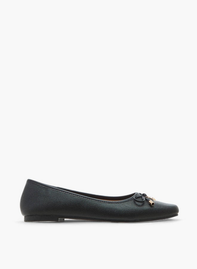 Flora Bella By Shoexpress Textured Slip-On Ballerinas with Bow Detail  - Image 3