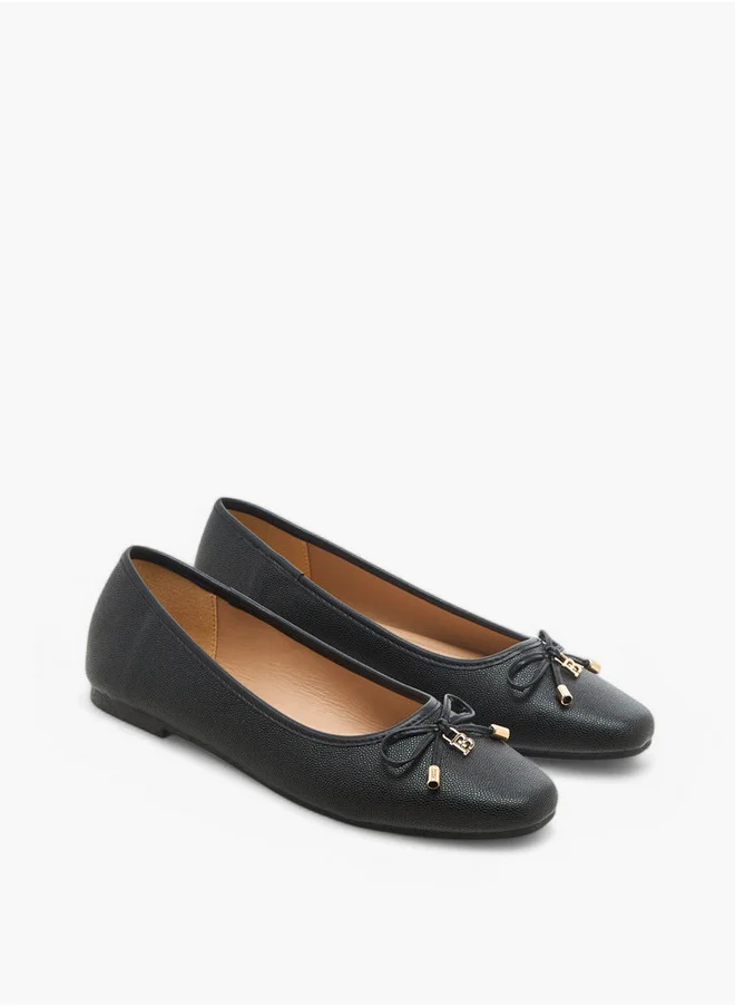 Flora Bella By Shoexpress Textured Slip-On Ballerinas with Bow Detail