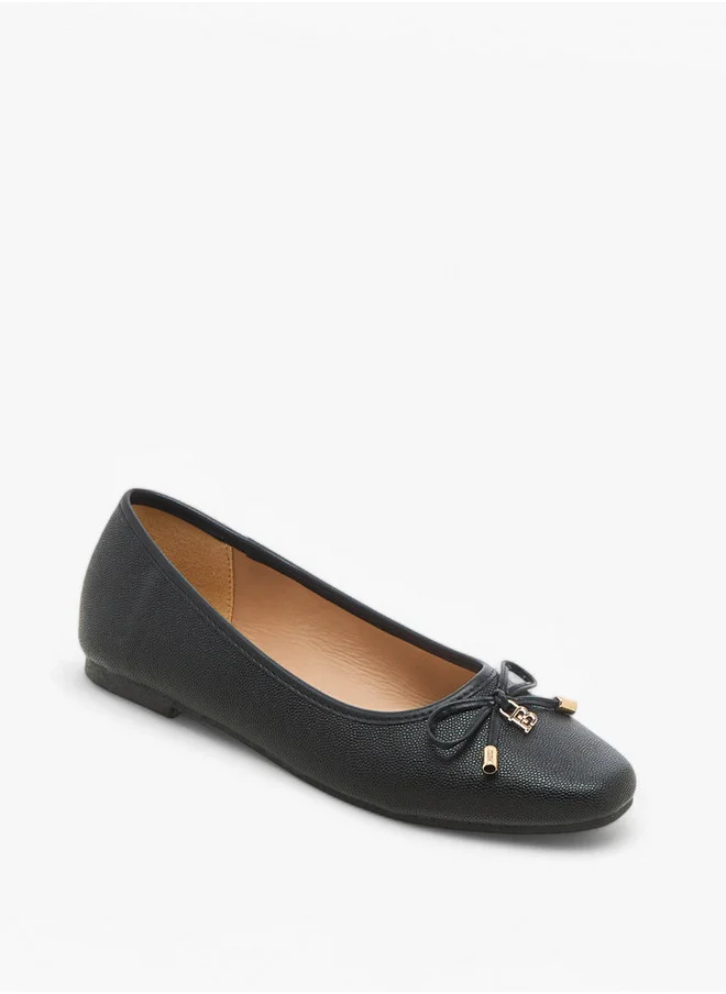Flora Bella By Shoexpress Textured Slip-On Ballerinas with Bow Detail