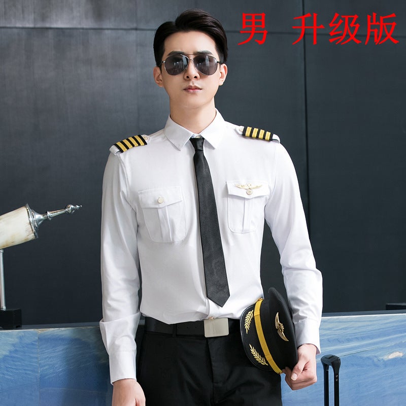 Business Attire For Men And Women Navy Shirt Aviation Pilot Uniform Pilot Flight Attendant Shirt El Overalls - Image 1