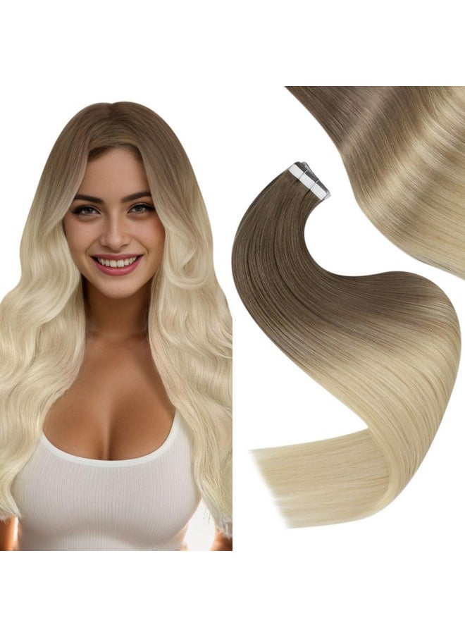 Easyouth - Balayage Tape In Hair Extensions Human Hair Tape In Real Human Hair Extensions Ash Brown Fading To Platinum Blonde Tape In Extensions Blonde Hair Seamless Easyouth 20Inch 50G 20Pcs - Image 1