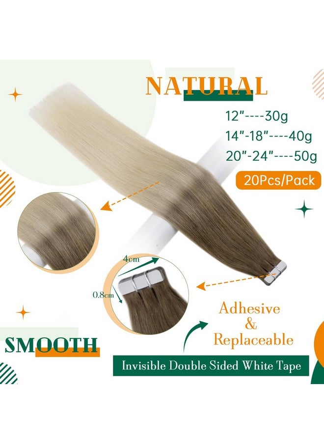 Easyouth - Balayage Tape In Hair Extensions Human Hair Tape In Real Human Hair Extensions Ash Brown Fading To Platinum Blonde Tape In Extensions Blonde Hair Seamless Easyouth 20Inch 50G 20Pcs - Image 1