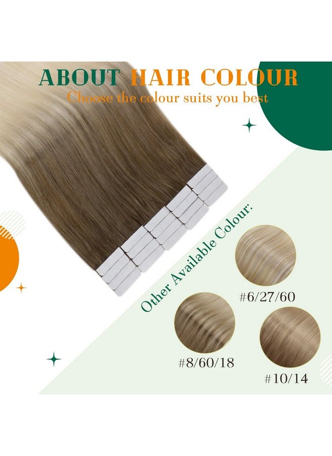 Easyouth - Balayage Tape In Hair Extensions Human Hair Tape In Real Human Hair Extensions Ash Brown Fading To Platinum Blonde Tape In Extensions Blonde Hair Seamless Easyouth 20Inch 50G 20Pcs - Image 1
