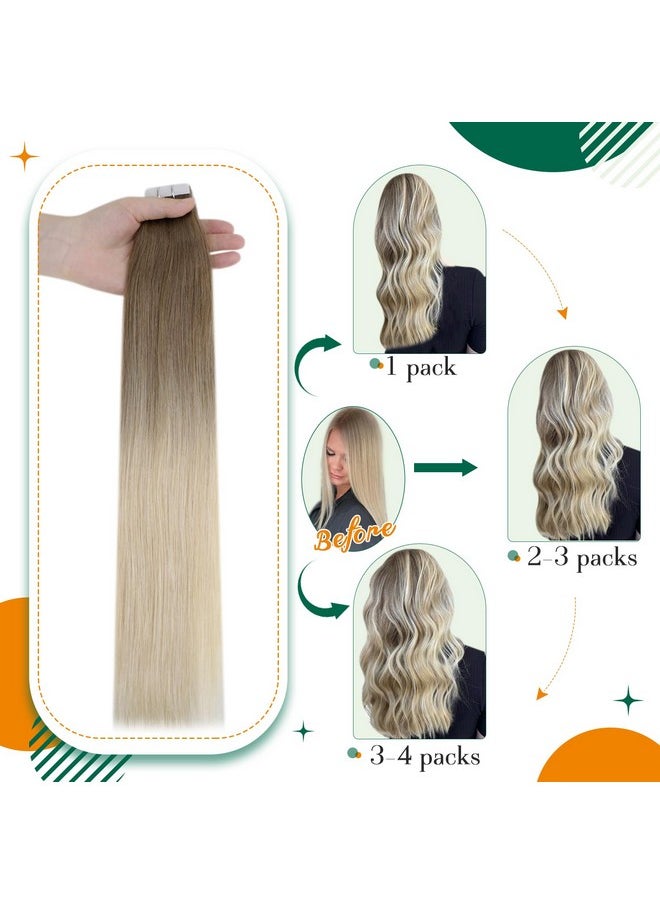 Easyouth - Balayage Tape In Hair Extensions Human Hair Tape In Real Human Hair Extensions Ash Brown Fading To Platinum Blonde Tape In Extensions Blonde Hair Seamless Easyouth 20Inch 50G 20Pcs - Image 1