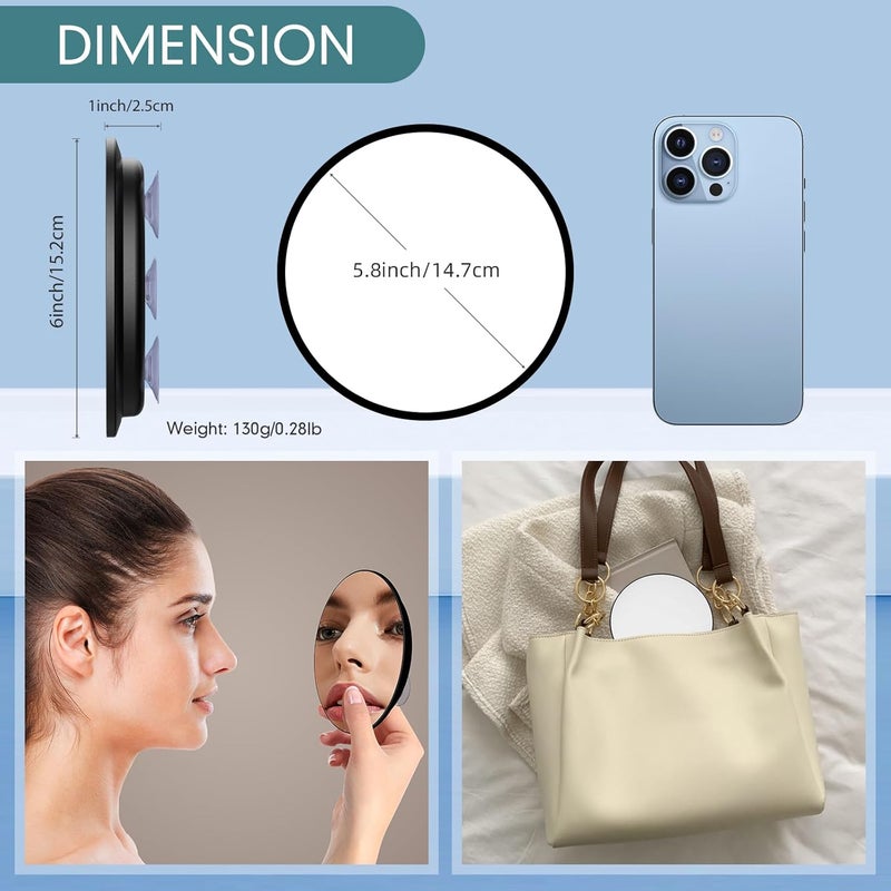 Magnifying Mirror: 6 In Black, Suction Cup Design - Travel-Friendly, Lighted Makeup Mirror for Bathroom Grooming, Makeup Application - Image 5