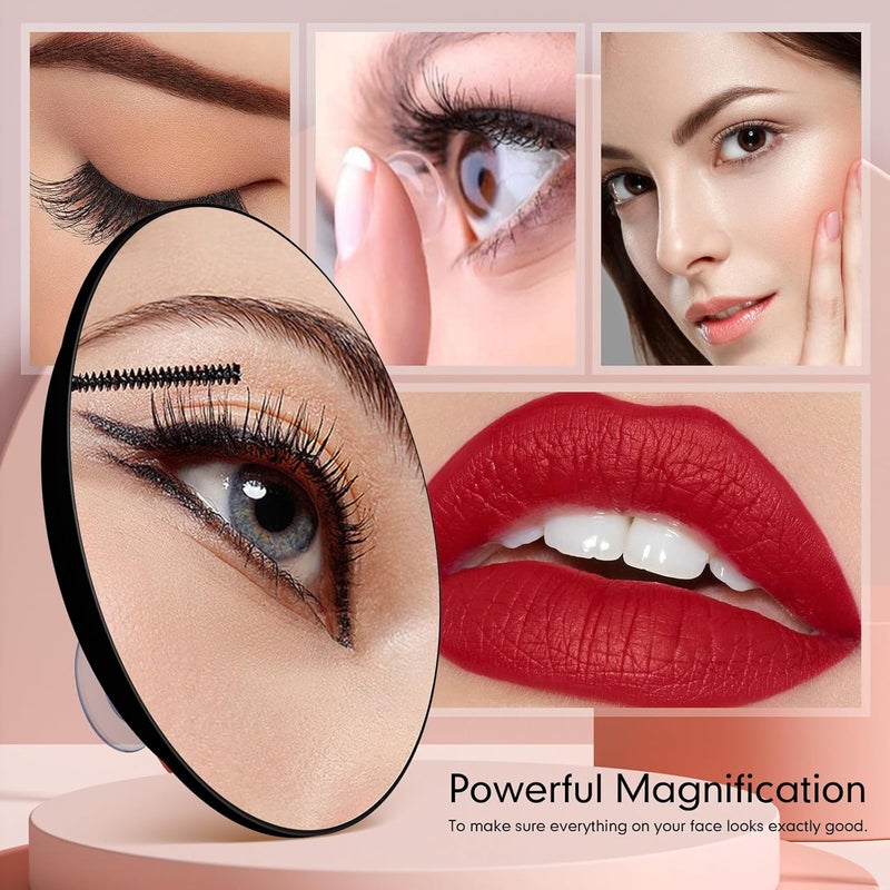 Magnifying Mirror: 6 In Black, Suction Cup Design - Travel-Friendly, Lighted Makeup Mirror for Bathroom Grooming, Makeup Application - Image 2