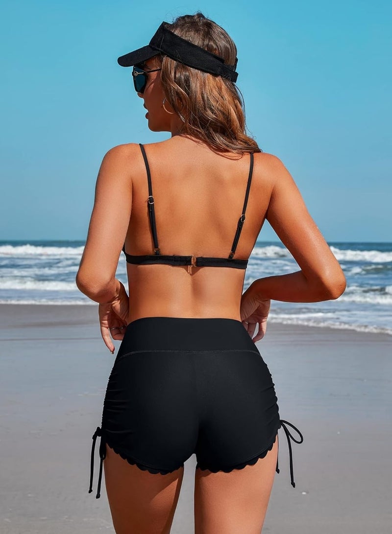 Women Swim Shorts, High Waisted Quick Dry Beach Swimming Shorts, Swim Bottom Board Shorts, Black XL Size - Image 3