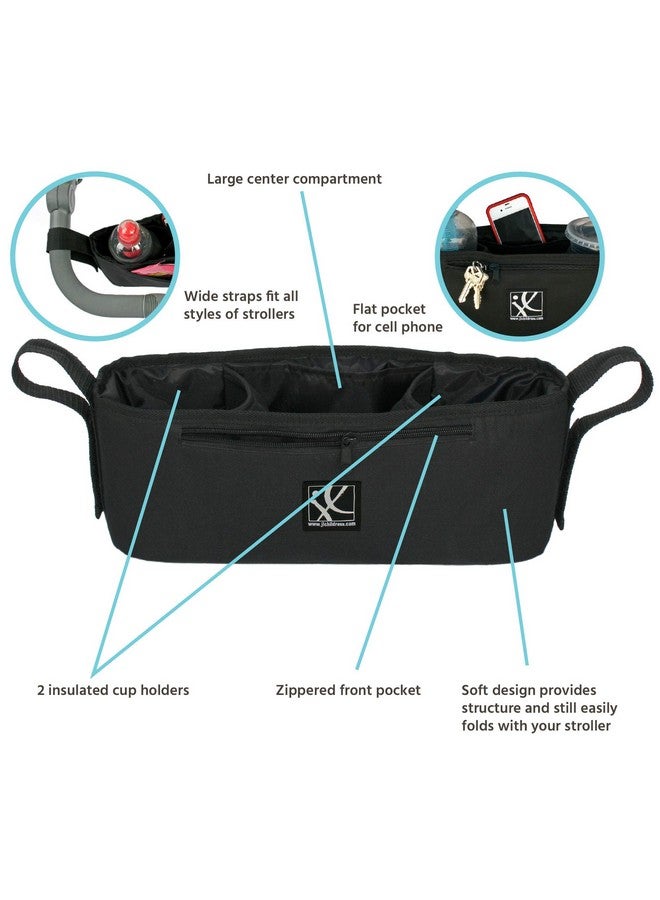 جي إل تشيلدريس صينية JL Childress Cargo 'N Drinks للآباء - منظم عربة أطفال عالمي - ملحق عربة أطفال مع حاملات أكواب معزولة وجيب للهاتف المحمول - لعربات الأطفال ذات المظلات، وDoona، وGraco والمزيد - أسود - Image 1