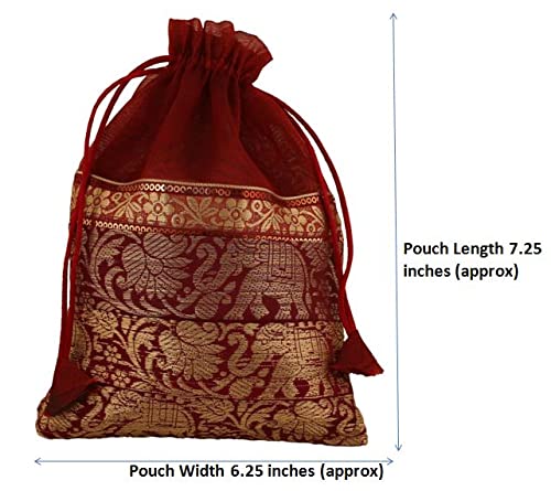Touchstone fabric New Gorgeous Indian Traditional Paisley Brocade Drawstring Large Bags Pouches Potli For Wedding Gift Jewelry Packaging Bridal Party Favors Set Of 6 For Women, Multicolor - Image 2