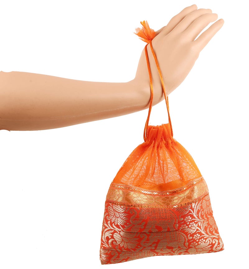 Touchstone fabric New Gorgeous Indian Traditional Paisley Brocade Drawstring Large Bags Pouches Potli For Wedding Gift Jewelry Packaging Bridal Party Favors Set Of 6 For Women, Multicolor - Image 4