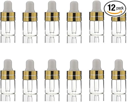 Quupy 12Pcs 2ml Empty Glass Clear Essential Oil Dropper Bottles Refillable Makeup Cosmetic Sample Storage Vials with Glass Dropper and Rubber Cap for Aromatherapy Perfume Sample - Image 1
