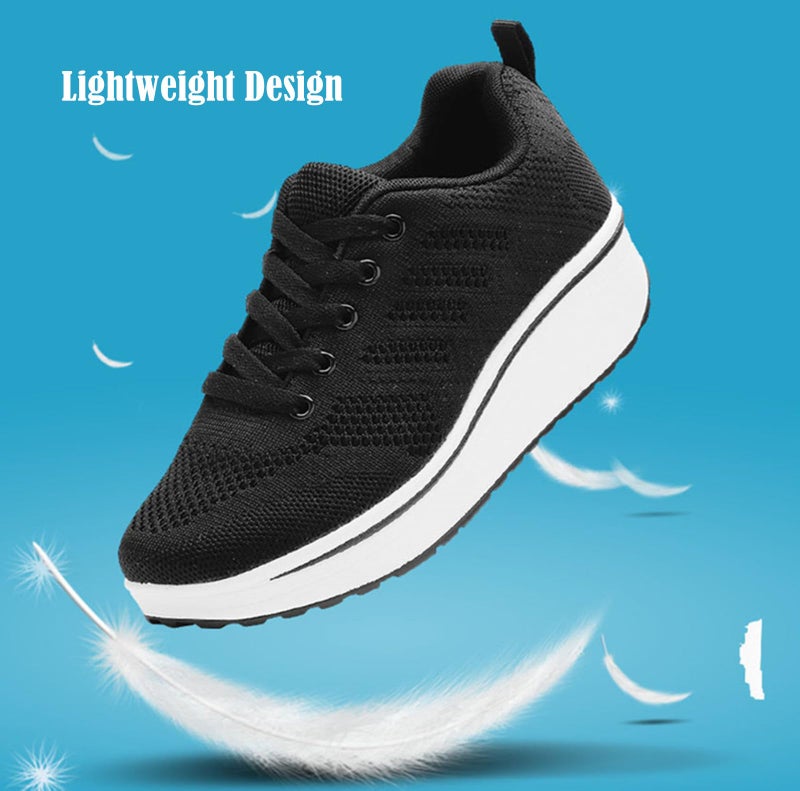 DADAWEN Women's Slip On Breathable Mesh Walking Tennis Shoes Lightweight Comfort Wedge Platform Casual Sneakers for Gym Travel Work Black US Size 7 - Image 3