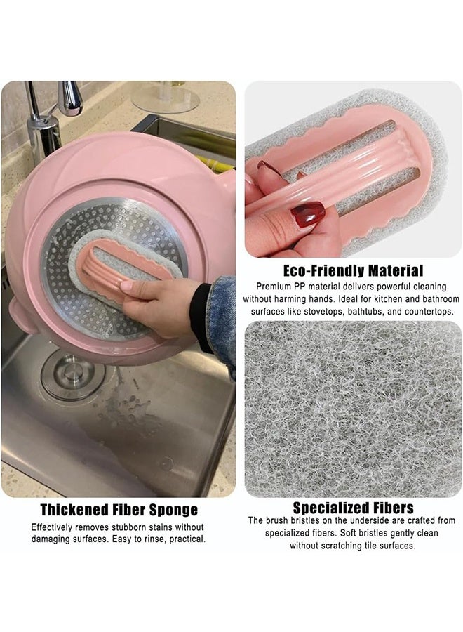 3 Pcs Magic Cleaning Sponge, Multi Function Handheld Shower Cleaner Brush, for Kitchen Bathroom Glass Walls Ceramics Daily Use, Pink - Image 3