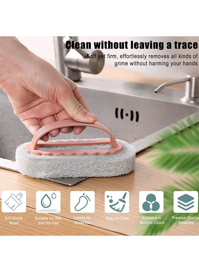 3 Pcs Magic Cleaning Sponge, Multi Function Handheld Shower Cleaner Brush, for Kitchen Bathroom Glass Walls Ceramics Daily Use, Pink - Image 2