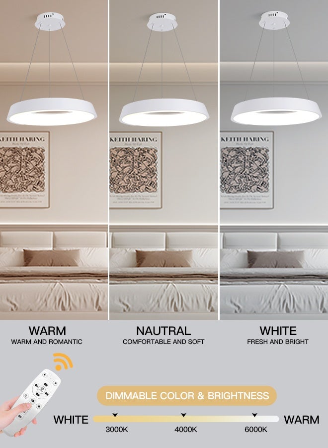YATAI LIGHTING White Round LED Chandelier, 53W Dimmable Ceiling Light with Remote, Adjustable Height, 3-Color 3000K-6000K, Modern Minimalist Pendant for Bedroom, Dining Room, Living Room,50cm - Image 3