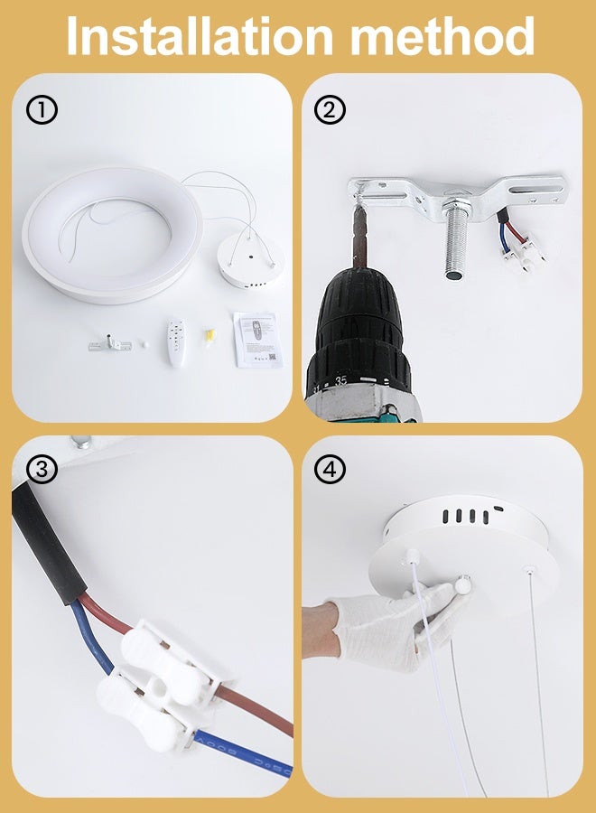 YATAI LIGHTING White Round LED Chandelier, 53W Dimmable Ceiling Light with Remote, Adjustable Height, 3-Color 3000K-6000K, Modern Minimalist Pendant for Bedroom, Dining Room, Living Room,50cm - Image 5