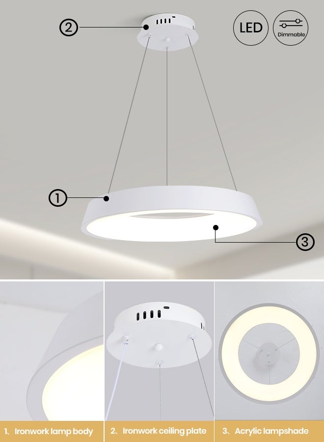 YATAI LIGHTING White Round LED Chandelier, 53W Dimmable Ceiling Light with Remote, Adjustable Height, 3-Color 3000K-6000K, Modern Minimalist Pendant for Bedroom, Dining Room, Living Room,50cm - Image 4